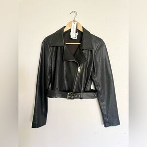 ALL THINGS GOLDEN | Black Signature Leather Biker Jacket - M